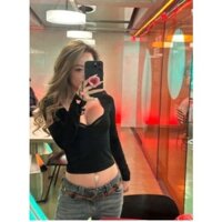 Áo thun khoét ngực sâu cổ V gợi cảm dài tay chất cotton, áo hở ngực sexy thời trang Harika