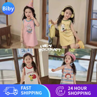 Áo thun không tay cho bé gái, đầm vest dài, đầm cotton lụa mát mùa hè 2025 cho trẻ sơ sinh