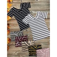 Áo Thun Kiểu Cổ Tim Trước Và Sau Tay Ngắn Hoạ Tiết Sọc Ngang Có Thể Kéo Xuống Mặc Bẹt Vai Màu Đen,trắng,đỏ,hồng