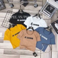 Áo thun kiểu nữ ôm cổ tròn xin xin in 1 dòng chữ jil sander , Áo phông cổ tròn ngắn tay chất co giãn