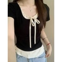 Áo Thun Kiểu Nữ Phối Ren Thắt Nơ Công Chúa Nhẹ Nhàng Xinh Xắn Các Nàng Đi Biển Dạo Phố