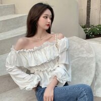 Áo Thun kiểu nữ Trễ Vai Dài Tay kèm bèo 2 Tầng G0134