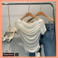 Áo thun kiểu trễ vai tăm thái cổ thuyền bèo nhún ,áo kiểu hàn quốc,áo thun trễ vai cộc tay chất vải cotton thoáng mát