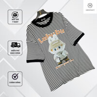 Áo Thun LABUBU Sọc Kẻ Ngang, Chất Thun Gân Cổ Tròn