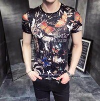 Áo thun lạnh dạng lưới họa tiết hình bướm độc đáo - đen - L