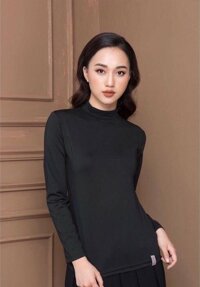 Áo thun lạnh giữ nhiệt nữ tay dài cổ 3 phân  - ĐEN