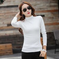 Áo thun lạnh giữ nhiệt nữ tay dài cổ 3 phân  - TRẮNG
