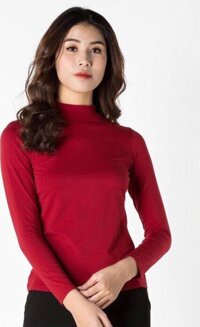 Áo thun lạnh giữ nhiệt nữ tay dài cổ 3 phân  - ĐỎ