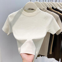 Áo Thun Len Ngắn Tay Cổ Cao Màu Trơn Dáng Ôm Cho Nữ [ Hàng order ]