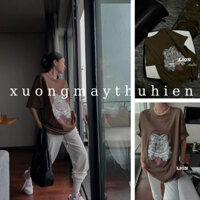 Áo thun LION cổ tròn chất cotton unisex 3158 / Áo phông nam nữ  màu nâu tôn da xuongmaythuhien