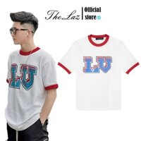 Áo Thun Lờ Vê Cổ Đỏ Phối Tay Áo Thời Trang Nam Nữ Uniseex, Vải Cotton Dày Mịn 100%