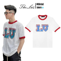 Áo Thun Lờ Vê Cổ Đỏ Phối Tay Áo Thời Trang Nam Nữ Uniseex, Vải Cotton 100%