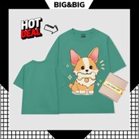 Áo thun local brand BIG&BIG áo thun unisex COUPLE áo thun phông rộng nam  in hình chú chó con gặm xương cute cute CP027