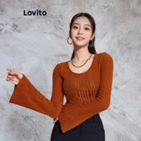 Áo thun Lovito dệt vải jacquard họa tiết hoa màu trơn phong cách thường ngày cho nữ LBE02107 (Nâu)