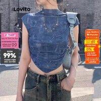Áo thun Lovito tay ngắn họa tiết màu trơn thường ngày cho nữ LNA08092 (màu xanh dương)