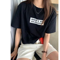 Áo thun lửng nữ Tay ngắn Form rộng In chữ Hàn Quốc Áo phông thun cộc nữ Cộc tay Dáng rộng Cổ tròn