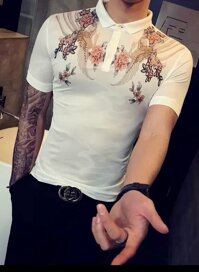 Áo thun lưới có cổ - Trăng  - M