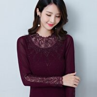 Áo Thun Lưới Phối Ren Dài Tay Cho Nữ SM117 - Hàng Quảng Châu Cao Cấp