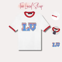 Áo Thun LV In Hình Phối Tay Cổ Đỏ- Áo Phông Nam Nữ Form Rộng Chất Liệu Cotton 2 Chiều Thoáng Mát