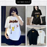 Áo thun L.V L.ouis V.uiton thêu sticker cao cấp form unisex nam nữ cổ tròn