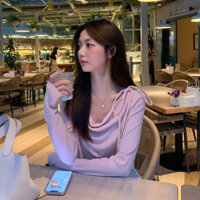 Áo thun màu hồng phong cách Hàn Quốc dành cho nữ thời trang nơ giảm béo