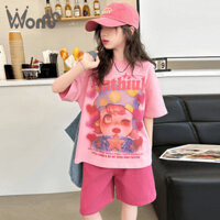 Áo thun màu hồng sống động WO MA dành cho các cô gái lớn - Hoàn hảo để mặc và chơi thông thường