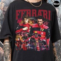 Áo thun màu thoải mái cổ điển, Áo thun họa tiết Scuderia Ferrari F1 thập niên 90, Charles Leclerc Motorsports