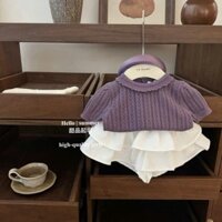 áo thun màu tím mix với chân váy màu trắng xòe