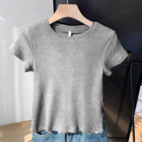 Áo thun màu Trơn Áo khí chất nhỏ ôm sát ngắn tay phong cách Hàn Quốc cho nữ