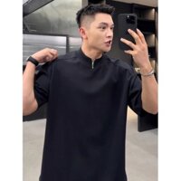 Áo thun màu Trơn Áo Thun Nam rộng cổ tròn có khóa kéo kiểu Mỹ