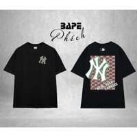 ÁO THUN MLB MONOTIVE OVERFIT NY NÂU FORM RỘNG NAM NỮ UNISEX VẢI COTTON CAO CẤP 280GSM - BAPE PHẾCH