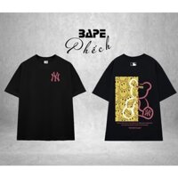 Áo thun mlb smile & teddy form rộng nam nữ unisex vải cotton hai chiều cao cấp 280gsm - bape phếch