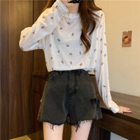 Áo thun mỏng cổ tròn in hình con bướm Hàn Quốc*-&*