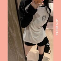 Áo thun mỏng dài tay nữ thiết kế raplag in họa tiết chất cotton giấy form dáng dài rộng Oversize phong cách Hàn Quốc .