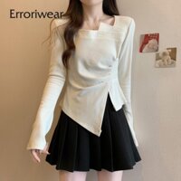 Áo Thun Mỏng Màu Trơn Vạt Lệch Thời Trang Mới 2024 Dành Cho Nữ