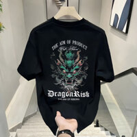 Áo thun Mỹ chất lượng cao mỏng đầu rồng xanh in 100% cotton ngắn tay cổ tròn quần áo nam