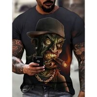 Áo Thun Nam 3d In Hình Zombie Họa Tiết Xì Gà Ngắn Tay Tee Quá Khổ Dạo Phố Mùa Hè Thường Ngày Đường Phố Áo Zombie