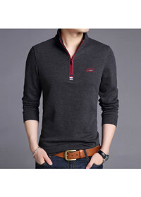 Áo thun nam cá sấu tay dài dây kéo SITAKI ATD06 - Xám - XL