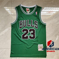 Áo thun nam Chicago Bulls 2023 NBA Mitchell & Ness xanh 1997-98, áo thi đấu bóng rổ cổ điển