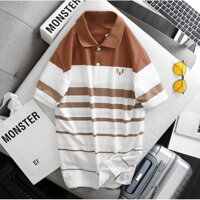 ÁO THUN NAM CỔ BẺ PHỐI SỌC - L - MÀU NÂU