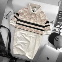 Áo thun nam cổ bẻ phối thổ cẩm sọc ngang có size lớn người trên 80kg