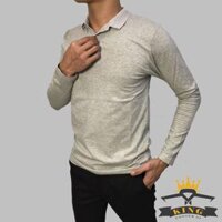 Áo Thun Nam Cổ Bẻ Tay Dài KING T02 Áo Polo Dài Tay Giữ Nhiệt - Xám trắng - L