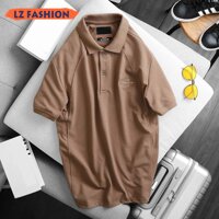 ÁO THUN NAM CỔ BẺ TAY NGẮN MÀU TRƠN LỊCH LÃM, LOGO THÊU ĐẸP MẮT - LZPS150 - XL <75kg - NÂU