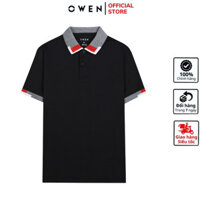 Áo thun nam có cổ bẻ polo OWEN APT231407 phông ngắn tay cao cấp dáng body fit màu đen tay viền vải cotton mềm mát