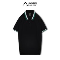 Áo thun nam có cổ màu đen phối xanh lá AVANO vải Pique Cotton mắt chim thoáng mát không bai xù PL02
