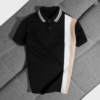 Áo Thun Nam Cổ Polo Sọc Nâu Trắng GV02 Thời Trang Hàn Quốc Cao Cấp Chất Vải Không Xù Không Phai Màu - Đen,M