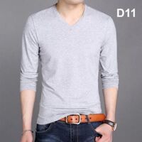 Áo Thun Nam Cổ Tim, cổ tròn 14 mẫu Tay dài, Trẻ Trung, Mẫu Mới nhất - Xám cổ tim,M   53kg - 59kg