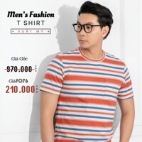 ÁO THUN NAM CỔ TRÒN 100% COTTON TAY NGẮN XUẤT MỸ KẺ SỌC NGANG