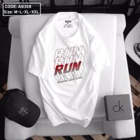 Áo thun nam cổ tròn in chữ Run