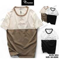 Áo Thun Nam Cổ Tròn RURUMEN  Boy Phố Phối Ghép Vải 2 Màu Thêu Chữ Newyork Big Size